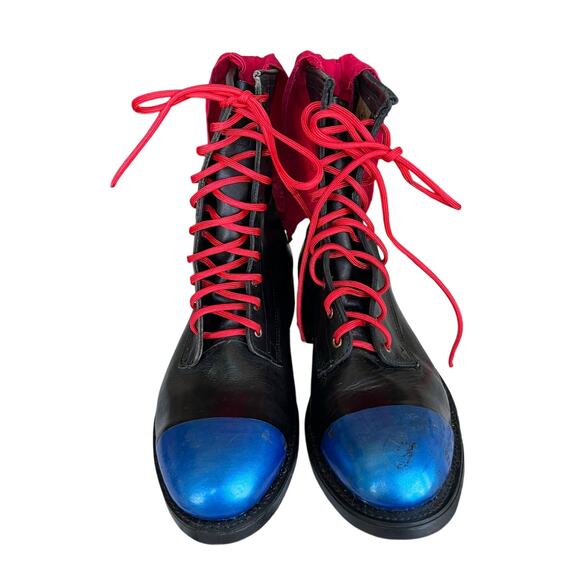 One of a kind Black Superman leather upcycled steel toe combat boots VTG Sz 9.5R main image 12